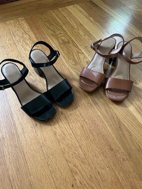 Old Navy Black and Brown Block Heel Ankle Strap Heels Sandals Bundle Size 8